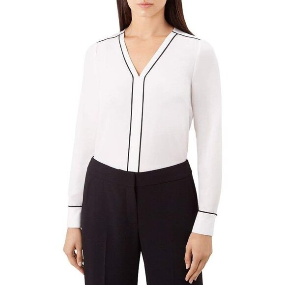 Hobbs London Beth Piped Blouse White 9 - Picture 1 of 6